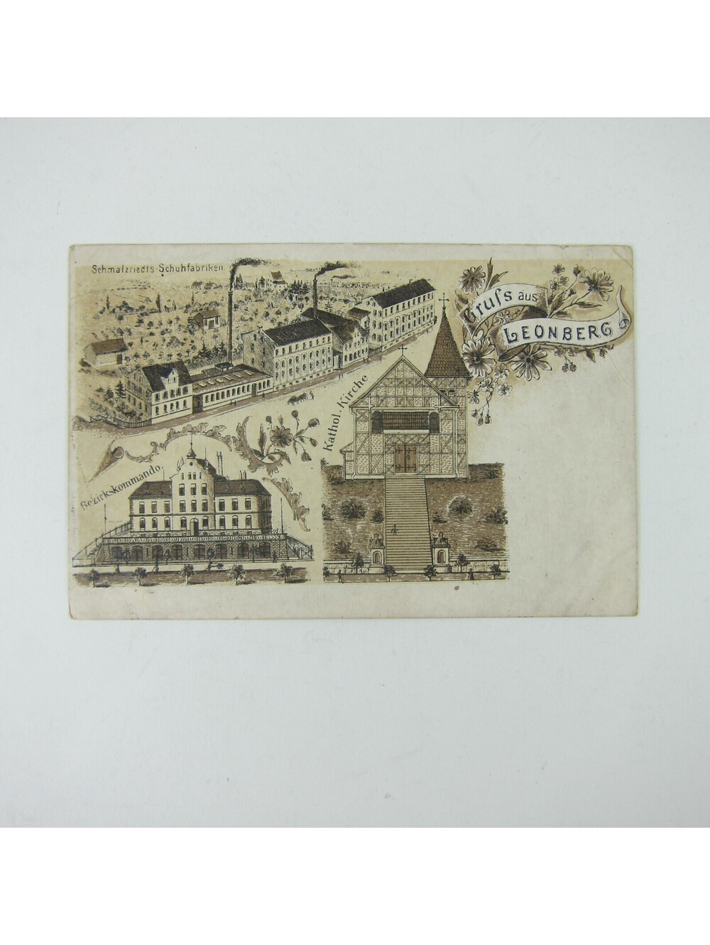 Postcard Leonberg Germany District Command Catholic Church Shoe Factory Antique
